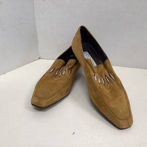 studio paolo shoes women 7B loafer suede tan metal spike made in Italy